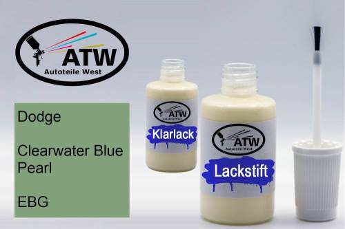 Dodge, Clearwater Blue Pearl, EBG: 20ml Lackstift + 20ml Klarlack - Set, von ATW Autoteile West.